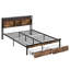 Lit plateforme en métal avec tête de lit en bois, 2 tiroirs, charge, lumières à DEL, sans sommier, fonction d'assemblage simple, tête de lit de 600 lb maximum, installation rapide, restrictions-1058960377