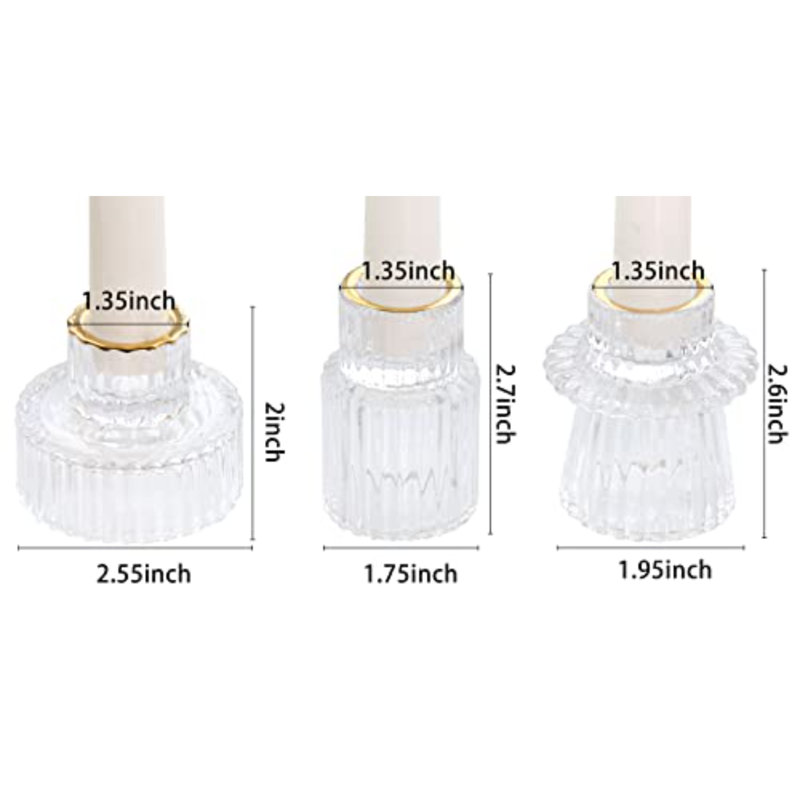 Taper Glass Candlestick Holders Tealight Candle Holders For Table Centerpieces, Wedding Decor And Dinner Party (6 Pcs, Gold Rim Clear)