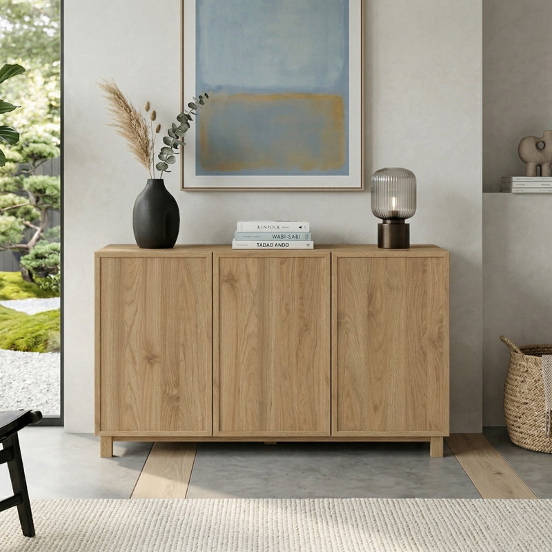 Beatriz 47.2" Wide 3-Door Sideboard Cabinet, Oak