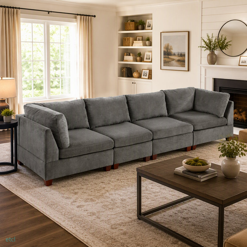 MODULAR SET - Chenille Fabric Sectional Sofa, Gray Chenille