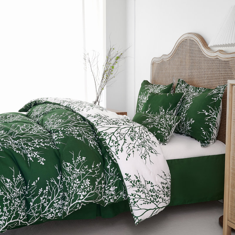 Foliage Reversible Comforter Set, Hunter/White, Twin Comforter Set + 4 Additional Pieces