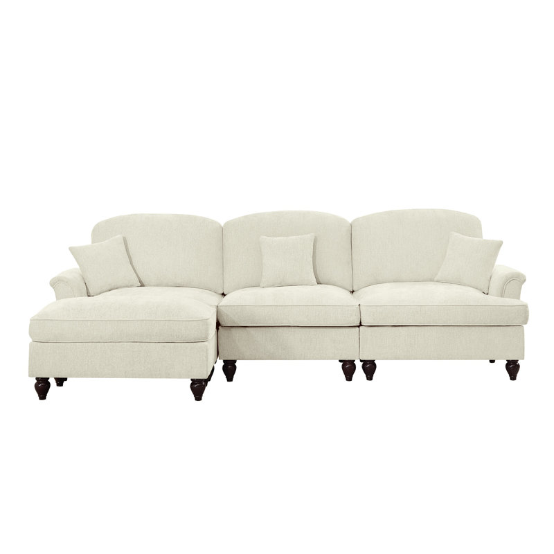 Canapé modulaire en chenille de style Mid-Century avec jupe amovible et repose-pieds - Canapé modulaire en L beige