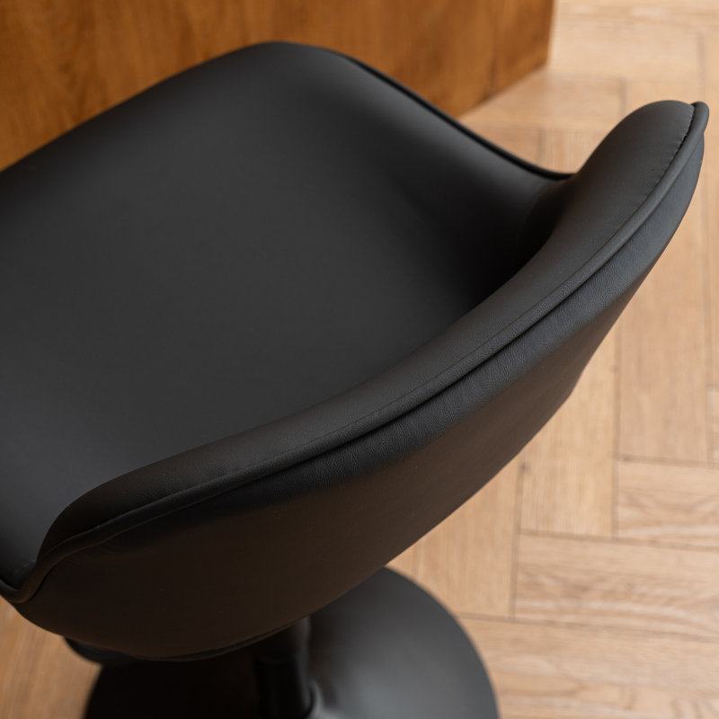 Swivel Adjustable Height Bar Stools, Faux Leather Upholstered Counter Stools, Modern Pub Stools, BlackBlack Seat/ Black Frame
