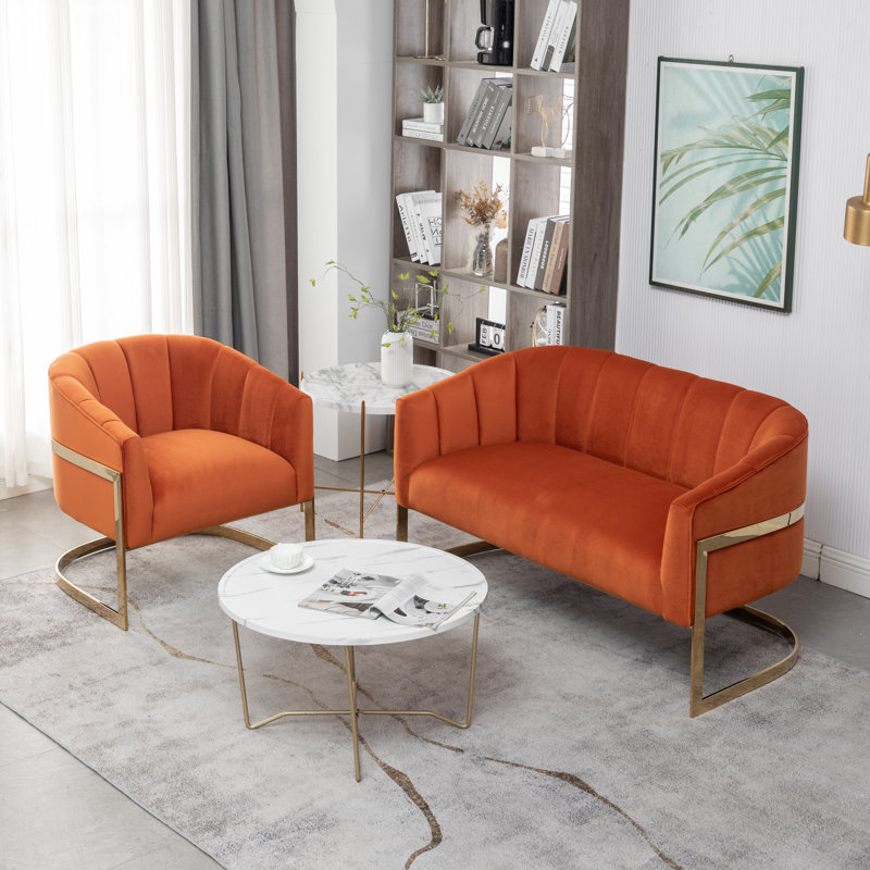 Fauteuil demi-tonneau Tellico, Velours orange