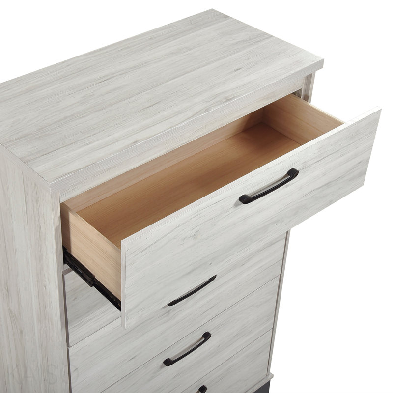 Commode de chambre contemporaine à 2 tiroirs en chêne blanc et gris à 5 tiroirs avec rangement 1 pièce