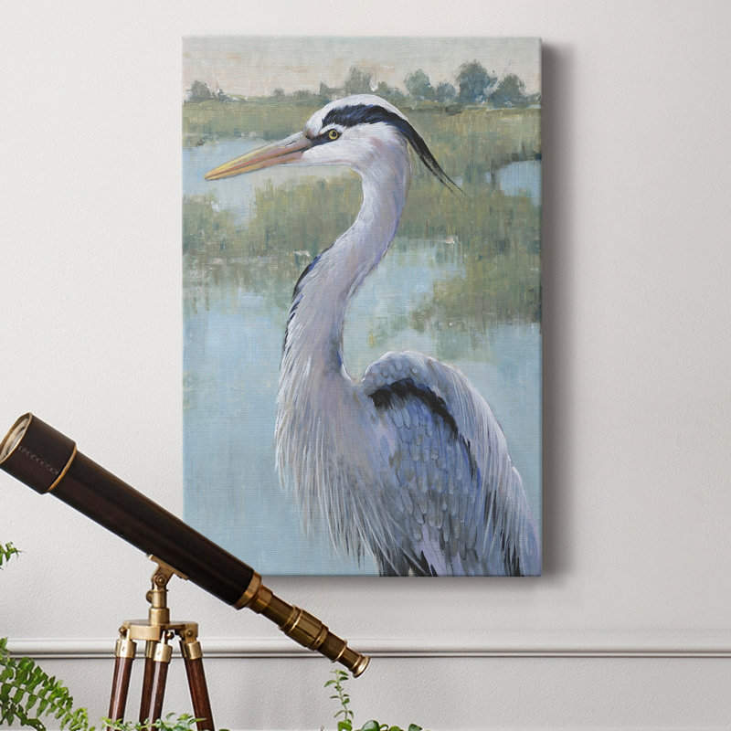 Blue Heron Portrait I - Toile tendue avec châssis de qualité supérieure - prête à être accrochée, H 12 po x l 8 po x P 1 po