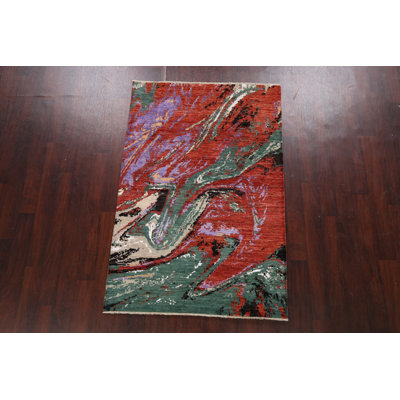 Tapis oriental contemporain abstrait à motif végétal noué à la main 4 x 6