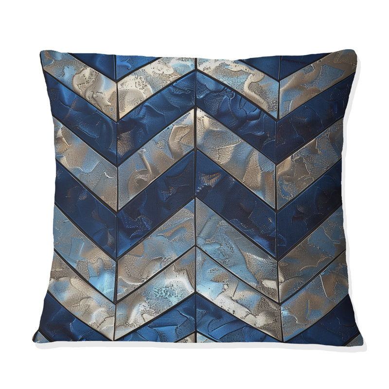 Coussin décoratif bleu à motif de chevrons bleu IV, H 18 po x l 18 po