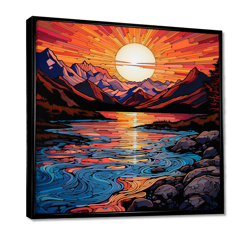 Breana - rivière, art mural, Toile avec cadre flottant noir, H 16 po x l 16 po x P 1 po