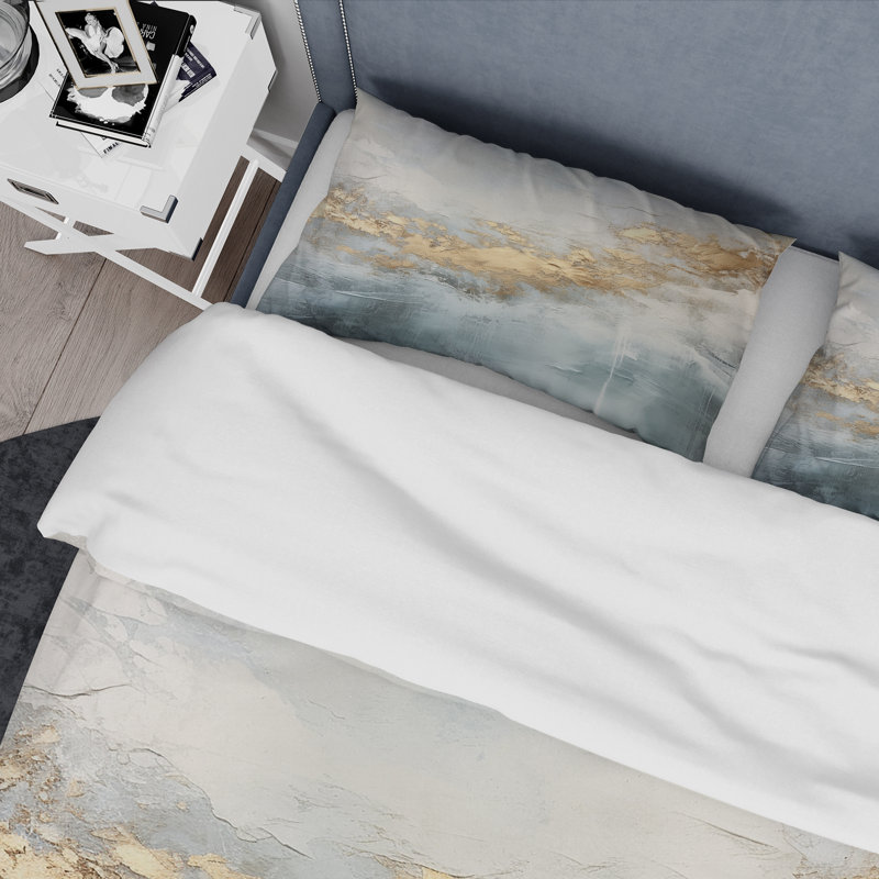 Blue Gold Ocean Storm V - Ensemble de housse de couette abstrait - Microfibre de polyester