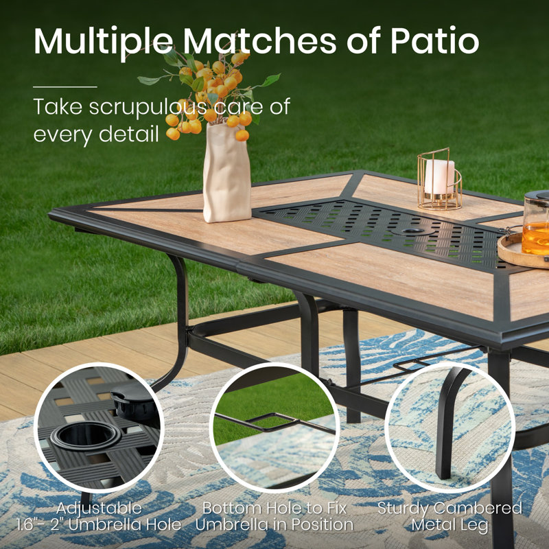 Brucie Rectangular Metal Outdoor Dining Table With Umbrella Hole , 60'' in. W 38'' in. D