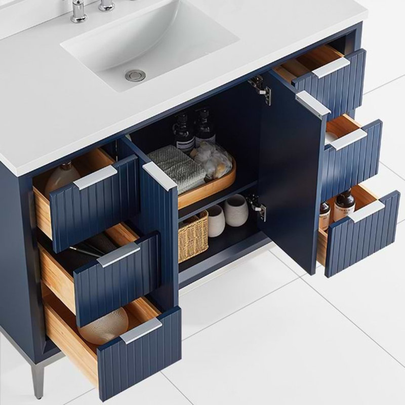 Bungalow 48" Freestanding Standard Single Bathroom Vanity with Top, Silver/Navy Blue