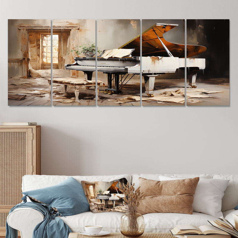 Rustic Grand Piano Melody - Music Piano, art mural 5 pièces, H 28 po x l 60 po