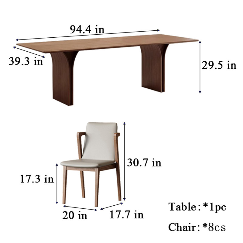 Minimalist Dining Table And Chair Solid Wood 8 - Person Solid Wood Top Double Pedestal Dining Set, 29.5"H x 94.4"L x 39.3"W