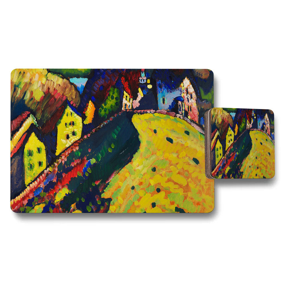 Colorful Village Landscape Placemat And Coaster Set
