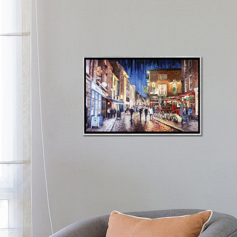 Temple Bar par Roger Disney - reproduction d'art, H 18 po x l 26 po x P 1,5 po, Toile avec cadre argenté, Aucun mat