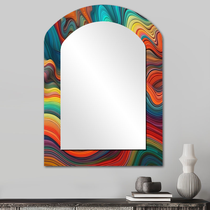 Exploring The Depths Of Orange Marble III - Geometric Arch Decorative Mirror, Modern Asymmetrical Wall Mirror, Printed Metal Art