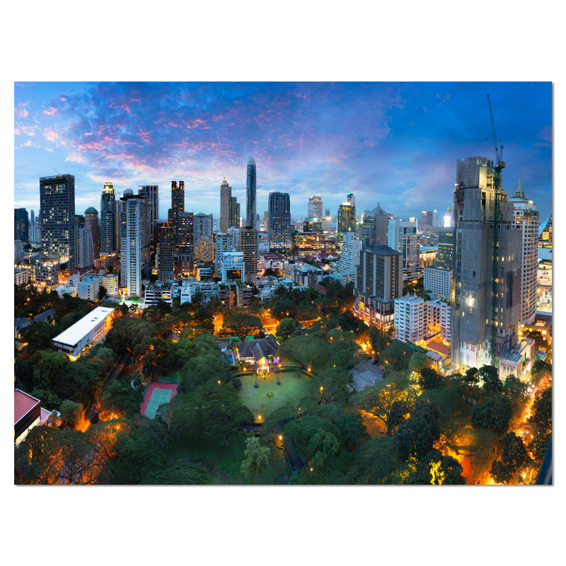 " Bangkok City Skyline ", 30" H x 40" W x 1.5" D, Wrapped Canvas