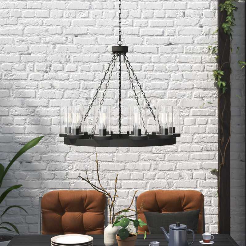 Lustre en forme de roue de wagon d'extérieur à 10 lumières à intensité variable Knowle
