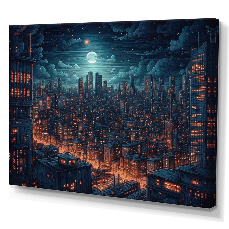 «Blue and Orange Elegance In Expanse», reproduction sur toile encadrée, H 12 po x l 20 po x P 1 po, Toile tendue