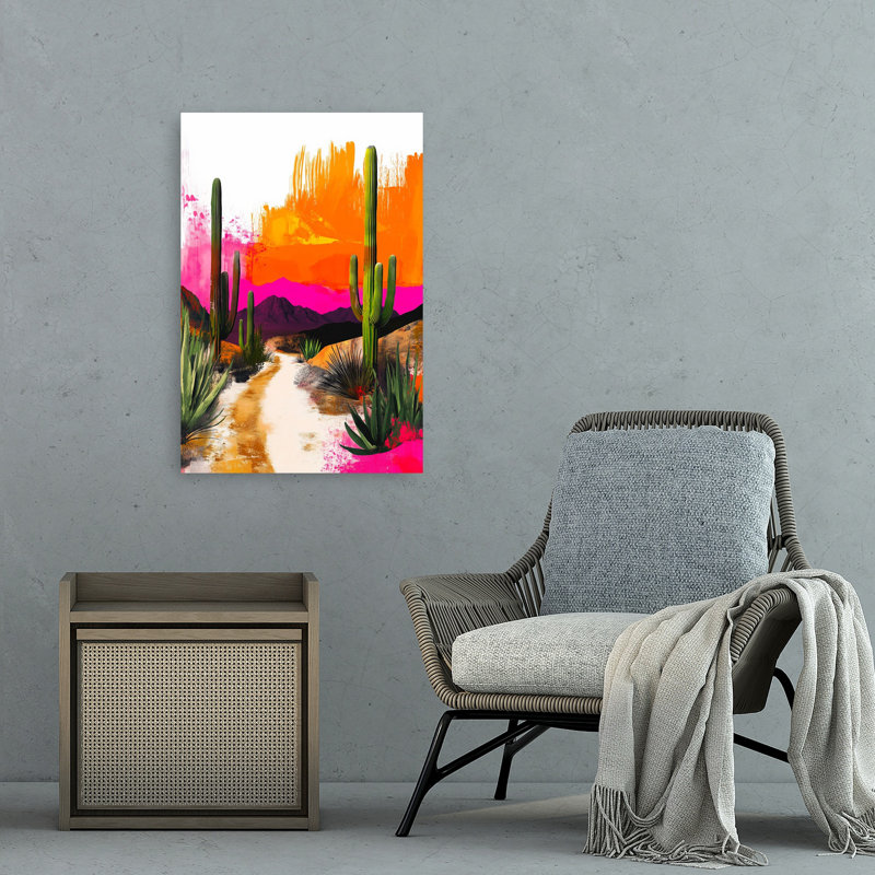 Mexican Life Mexican Desert 4 Colorful Vibrant Abstract Cactus City Landscape Wall Art Print 1 Piece Wrapped Canvas Wall Art