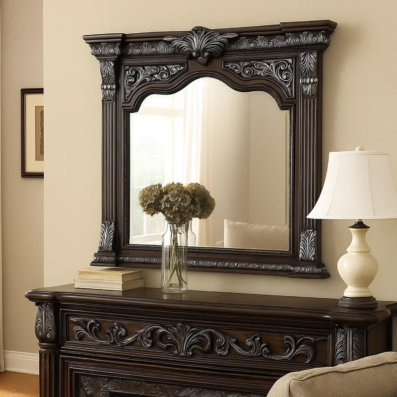 Miroir de commode Naddy, bois brun espresso, biseauté, 48 pouces, Espresso brun