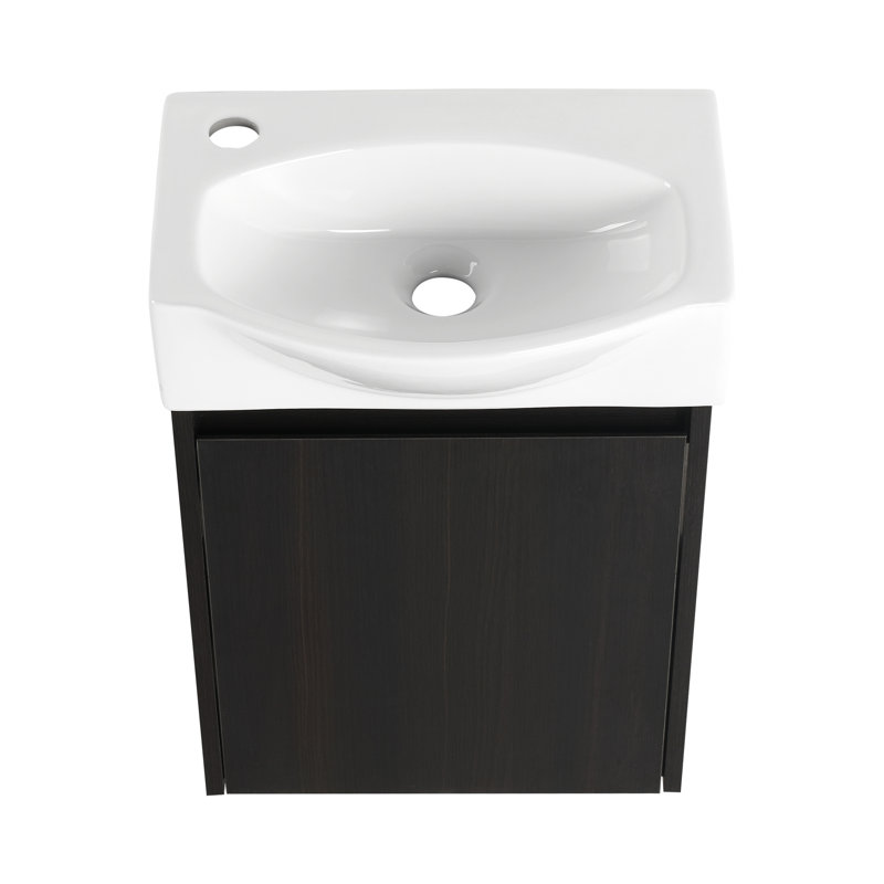 Lavabo de salle de bain de 16 po pour petit espace, armoire moderne noire et facile à entretenir avec de la céramique pour la salle de bain, armoire, propre