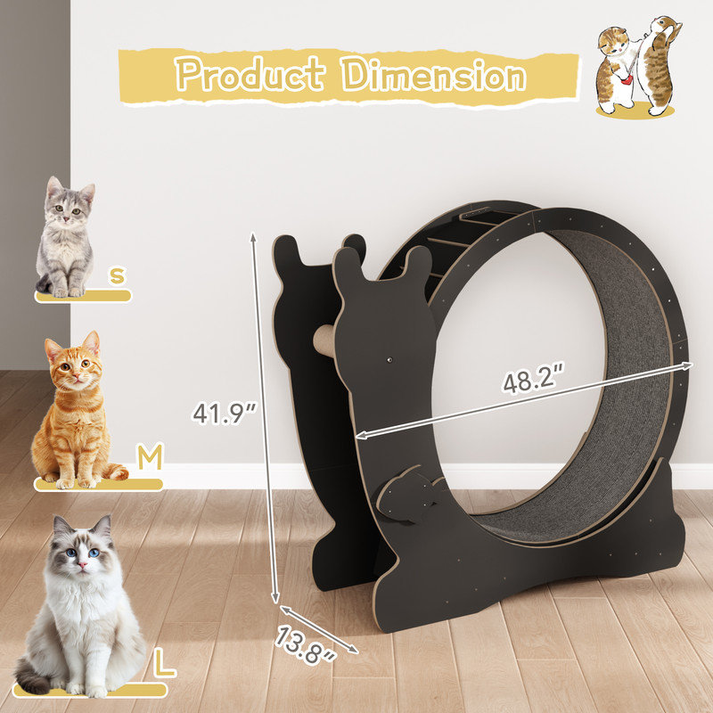 Roue d'exercice pour chat avec mécanisme de verrouillage / roue silencieuse / piste recouverte de tapis, tapis roulant pour chats d'intérieur