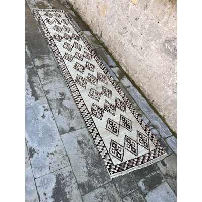 Tapis de couloir élégant en laine à motif géométrique traditionnel 2,4 x 11,4 pi