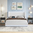 Ensemble de lit plateforme tapissier blanc avec lumières DEL et tables de chevet, cadre de lit avec ports de charge USB et Type-C, tiroirs de rangement, tête de lit en faux lin, 2 tables de chevet avec tiroir et tablette, ensemble de mobilier de chambre à coucher moderne