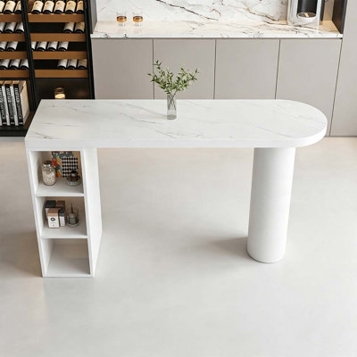 Modern White Oval Bar Table with Storage Cubby