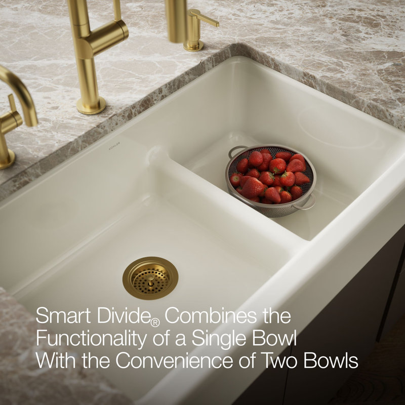 Whitehaven® 36" L x 22" W Double Basin Farmhouse/Apron Kitchen Sink, Biscuit