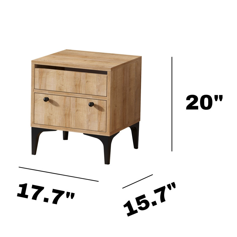 Industrial Nightstand, Oak Color, 17.7 x 20.1 x 15.7 inches | 100% Melamine Coated Particle Board, Thickness: 0.7 inches | Sturdy Plastic Legs with 5.9-inch Height | Perfect for Modern Bedrooms & Living Spaces