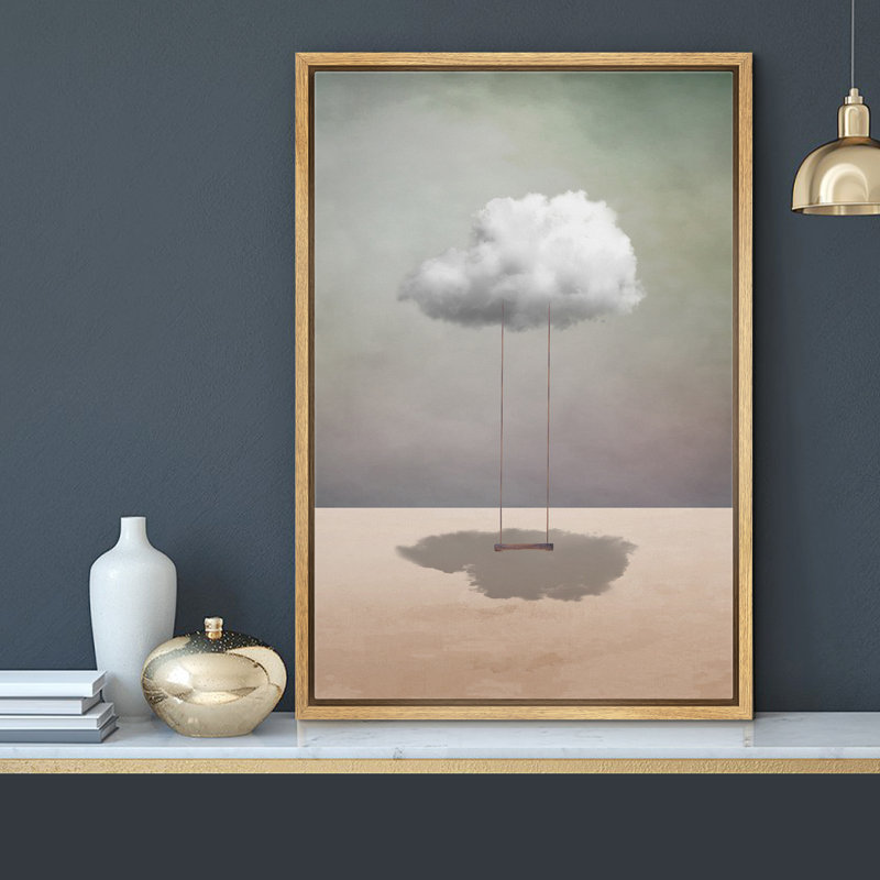 Whimsical Desert Cloud Swing Framed Canvas Print