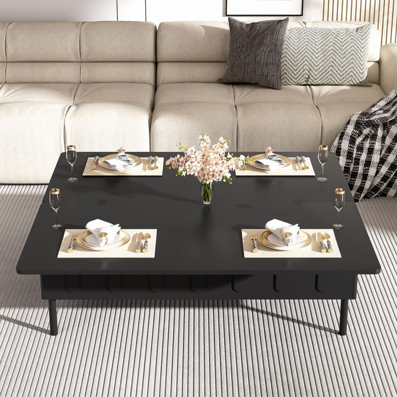 Table basse à plateau relevable avec 2 tiroirs, Noir