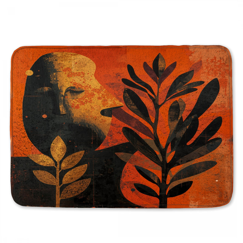 Tapis de bain Abstract Face Leaves, L 24 po x L 17 po