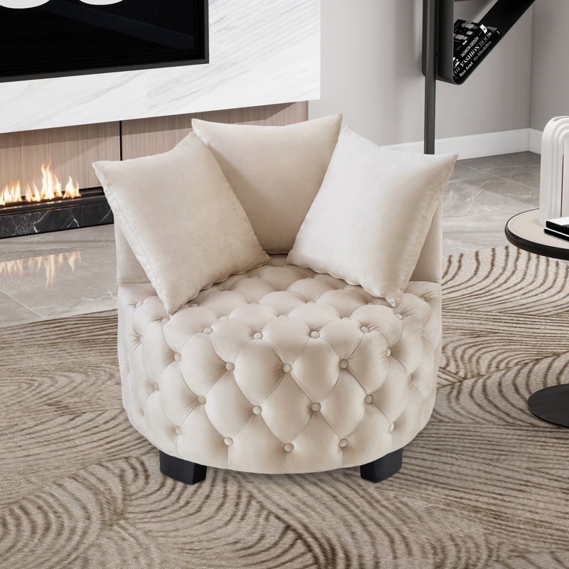 Chaise d'appoint contemporaine rembourrée et capitonnée, Beige