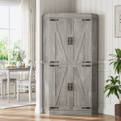 71" Brown Corner Pantry | Farmhouse Style, 4-Door Kitchen Storage by Gracie Oaks