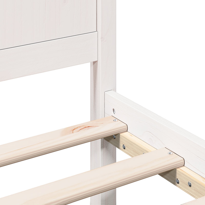 Bed Frame with Headboard Solid Pine Wood, European Kingsize (160 x 200 cm), White