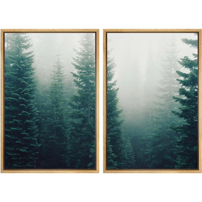 «Forest Green Pine Trees in the Mist», ensemble de 2 reproductions, Cadre naturel flottant, H 24 po x l 32 po x P 1,5 po