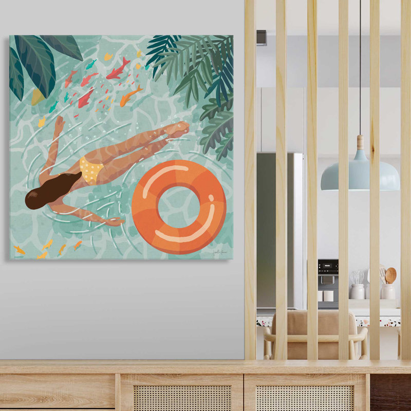 Beach Babes IV, peinture, L 21,5 po x H 21,5 po, Cadre blanc