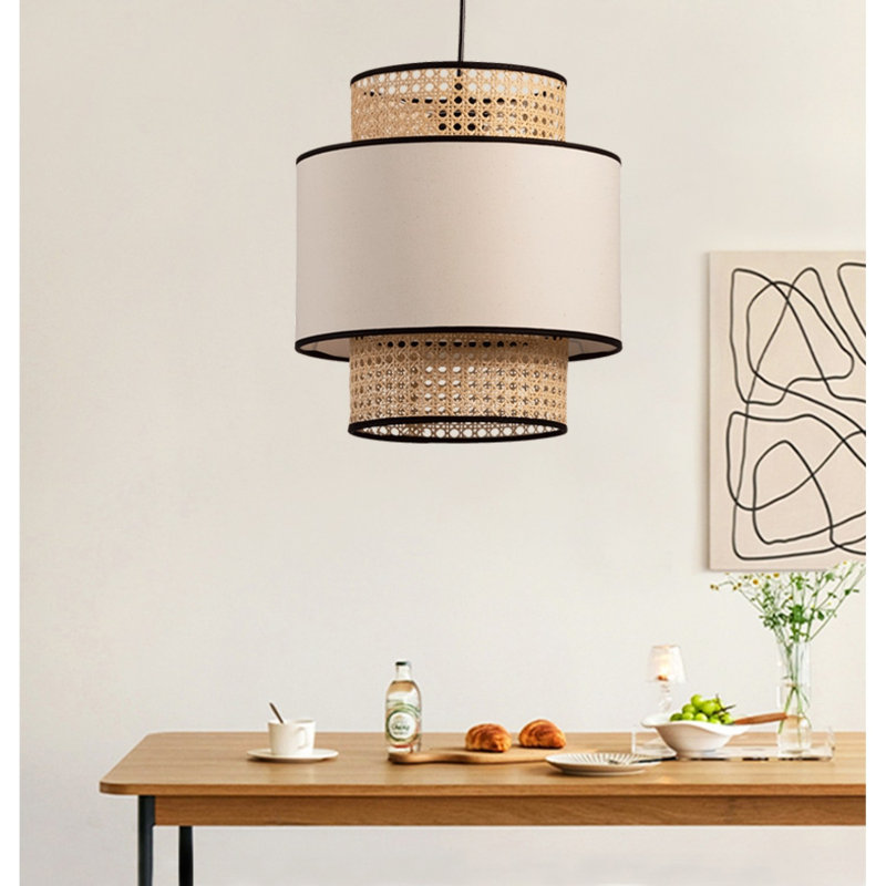 Lustre élégant en rotin, beige et noir, 11,8 po x 13,4 po | 100% rotin, hauteur totale: 31,5 pouces | Douille E27, 40 W maximum | Parfait pour les salons, les salles à manger et les intérieurs modernes, solution d'éclairage élégante