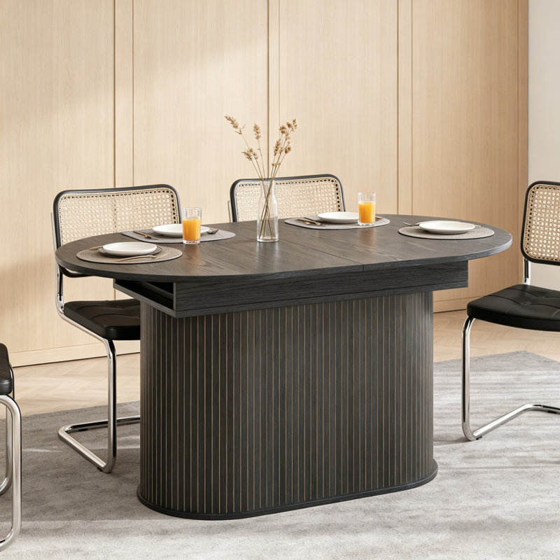 55.11–70.86-Inch Extendable Dining Table With Black Striped Legs — A Versatile Design Suitable For Both Kitchen And Living Room