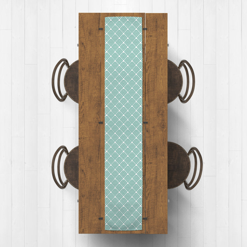 Chemin de table géométrique, 72 po x 16 po, Bleu sarcelle