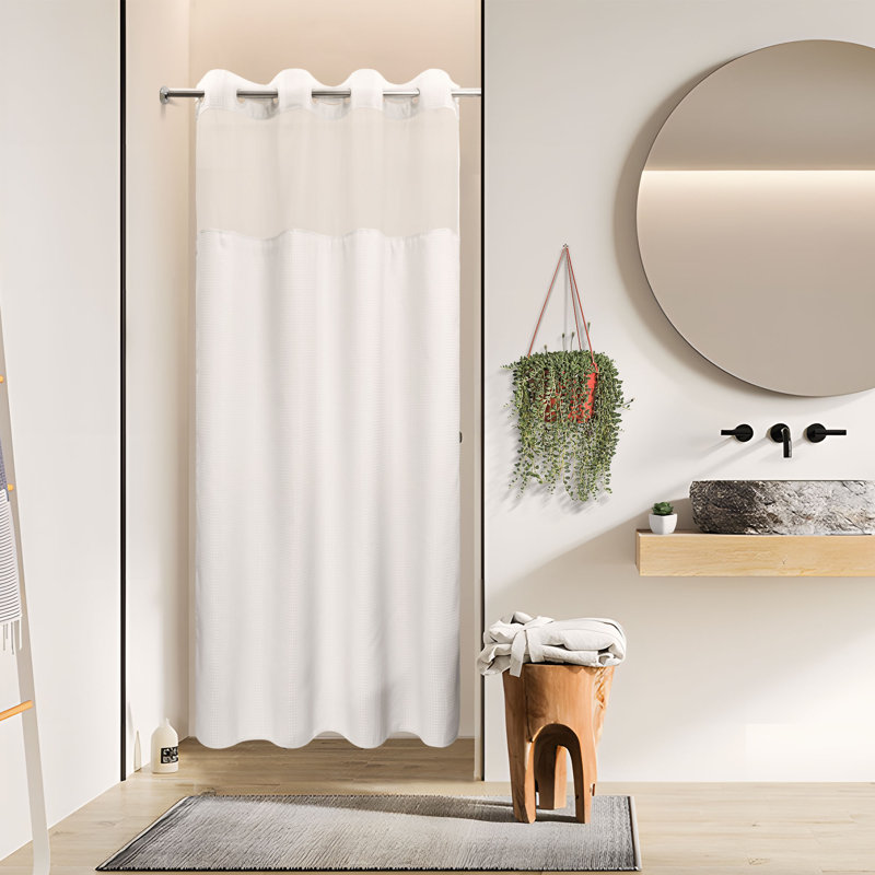 Rideau de douche Ramjani Waffle Weave, Blanc, H 80 po x l 54 po