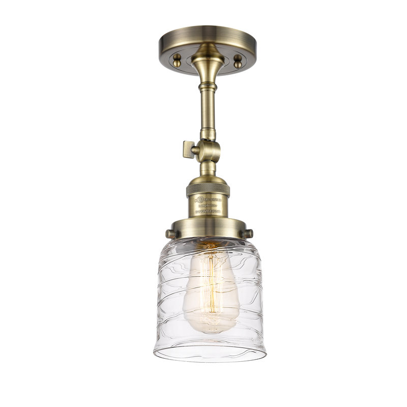 Hanceville 1 - Light 5" Simple Bell Semi Flush Mount, Antique Brass, No Bulb Included, Clear Deco Swirl