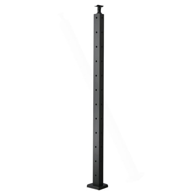 Poteau de garde-corps en câble, poteau d'angle 42 po x 1 po x 2 po, avec trous pré-percés en forme de L, poteau de garde-corps en acier inoxydable avec support horizontal et incurvé, paquet de 1, noir