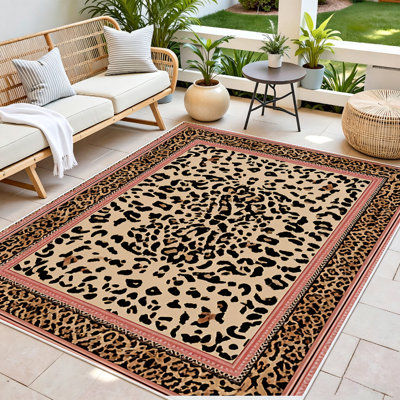  Area Rug Living Room Rugs 5x7ft Soft Indoor Carpet Modern Rug with Non Slip Rubber Backing for Under Dining Table Home,bordered leopard print