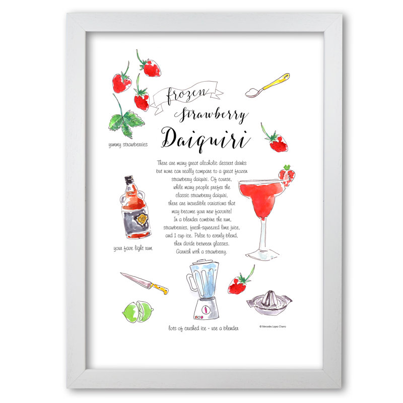 Strawberry Daiquiri Cocktail Recipe - Print, White Grain, 59.4 cm H x 42 cm W x 5 cm D