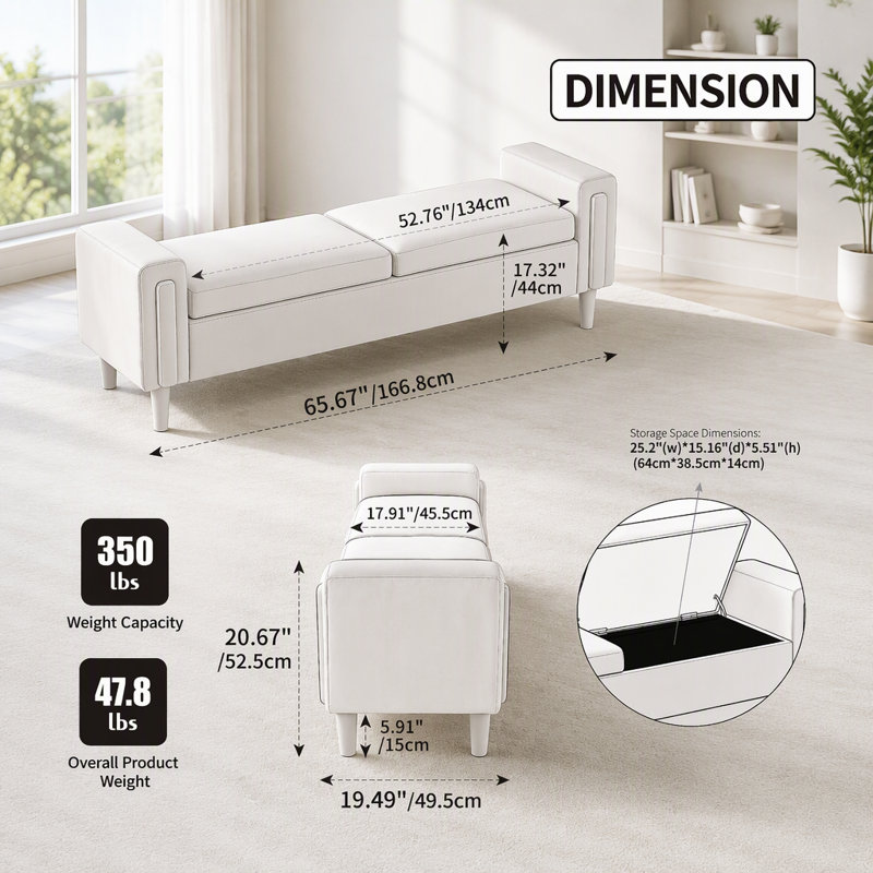 Banc de rangement rembourré avec couvercles doubles et accoudoirs, Bleu